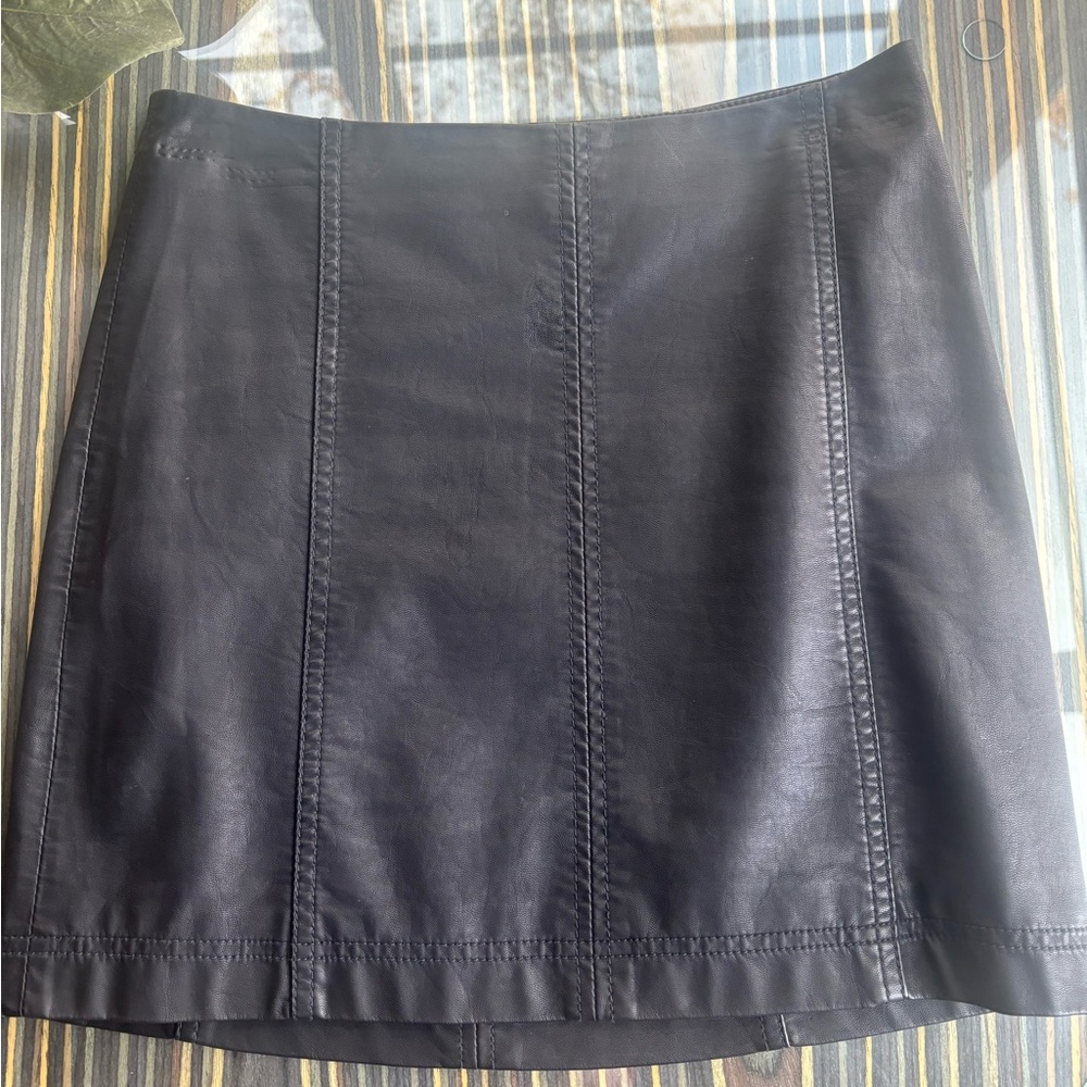 Free People Black Leather Mini Skirt